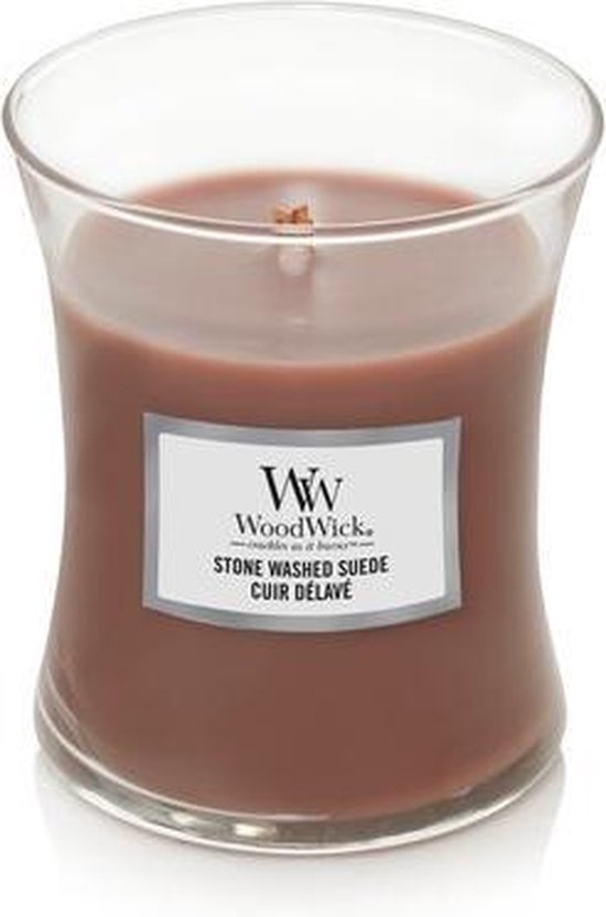 WoodWick Hourglass Medium Geurkaars - Stone Washed Suede