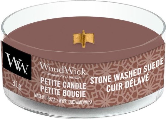 Woodwick Stone Washed Suede petite kaars