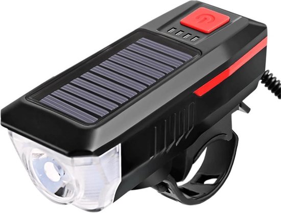 BikerVibes - Fietsverlichting USB Oplaadbaar - Voorlamp Fiets - Zaklamp - Solar - Voorlicht - LED - Waterdicht - Fietslampje - 250 Lumen - Zwart/rood — afbeelding 2