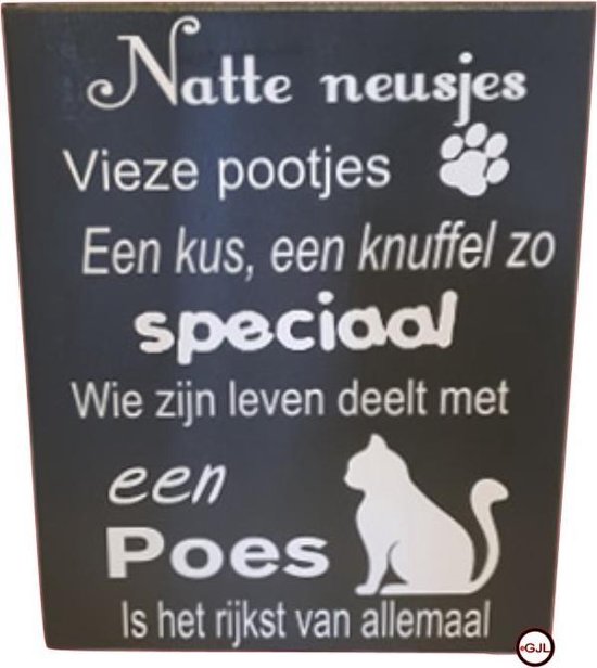 Tekstbord Natte Neusje  Poes Kat Dieren Spreukbord Dier Quotebord Cadeau Geschenk Vaderdag Moederdag Verjaardag Spreuken Spreuk Quoteborden Wand Quote Bord MuurDecoratie Hout Tekst Handgemaakt