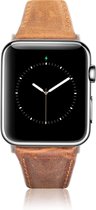 Geschikt voor Apple Watch Bandje - Antiek Bruin - Full-Grain Leer - 42/44/45/49mm - incl. Rosé Gold Connectors Met Gesp - Oblac®