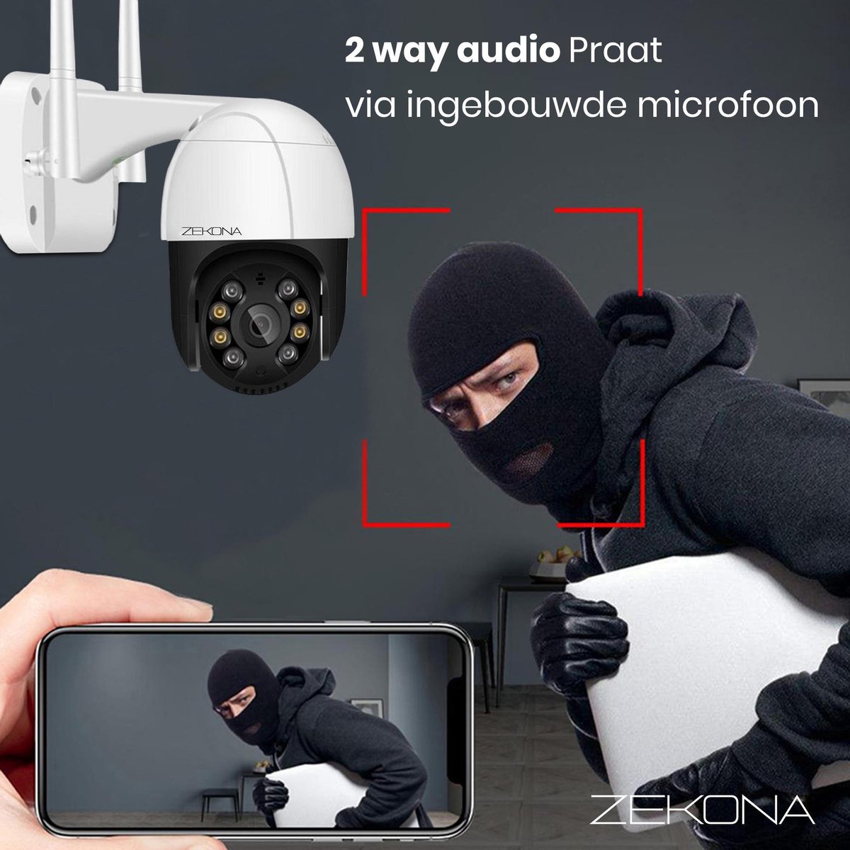 Zekona 20C Wit - Full HD Beveiligingscamera - IP Camera Beveiliging - Outdoor Beveiliging - Bewakingscamera voor Binnen & Buiten - Buiten Camera met Nachtzicht - Indoor Camera met Meeluister Functie - WiFi 4x Digitale Zoom + 32 GB SD Kaart – foto 5
