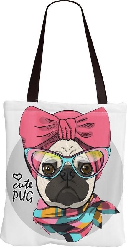 Cute Pug - Canvas tas - Mopshond met strik en bril - Nancy's Choice