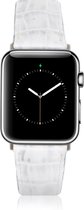 Geschikt voor Apple Watch Bandje - Marmer Grijs Leer - 42/44mm - Black Connectors - Oblac®