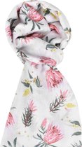 Sjaal -roze met bloemen-100 % viscose -met kwastjes