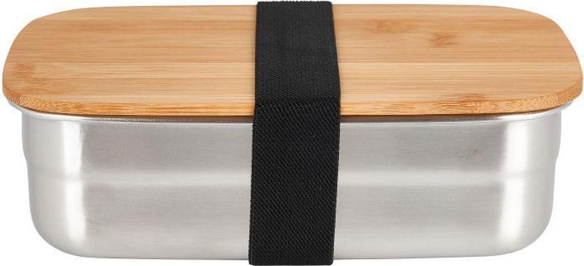 Gepersonaliseerde Lunchbox van RVS & bamboe -Broodtrommel met eigen naam of afbeelding 17.5x12.5cm