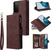 Luxe Telefoonhoesje voor Samsung Galaxy S21 Ultra | Hoogwaardig Leren Bookcase | Lederen Wallet Case | Luxe Uitstraling | Pasjeshouder 6 pasjes | Portemonnee | Rits | Bruin