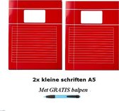 Schriften klein A5 lijntjes - Met Kantlijn - Set van 2 stuks - Felrood - Met GRATIS balpen - GRATIS verzonden