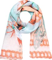 Een prachtige sjaal met een mooie bloemenprint van een magnolia - uitgevoerd in diverse mooie oranje tinten - Voor uzelf of Bestel Een Kado