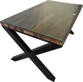 Table à manger Sleeperwood base noire 160cm avec plaque en verre transparent facetté