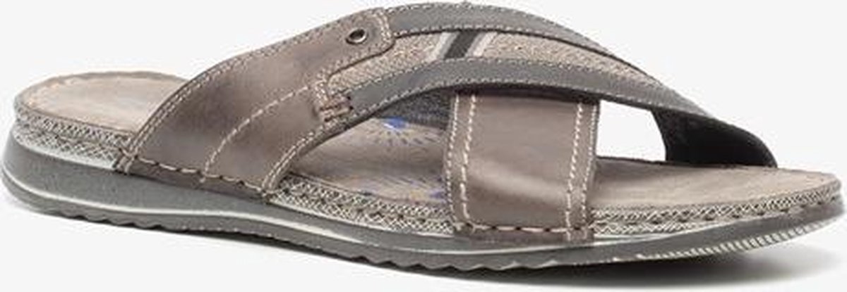Hush Puppies leren heren slippers Grijs - Schoenen.nl