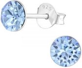 Zilveren oorknop, Aquamarine Swarovski kristal (6MM)