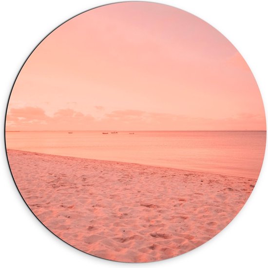 Dibond Wandcirkel - Roze Strand - 70x70cm Foto op Aluminium Wandcirkel (met ophangsysteem)