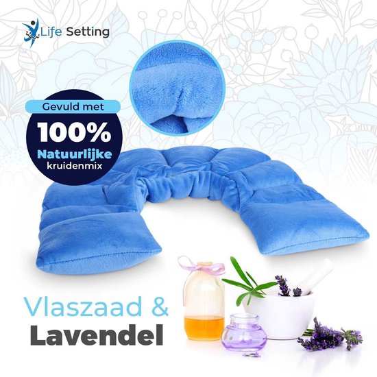 Life Setting Kersenpitkussen voor nek en schouders - Warmtekussen met vlaszaad en lavendel - Blauw - Life Setting