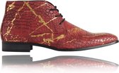 Croco Red Gold - Maat 40 - Lureaux - Kleurrijke Schoenen Voor Heren - Veterschoenen Met Print