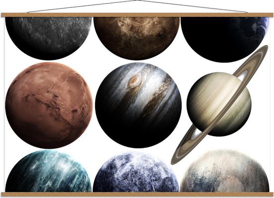 Schoolplaat – Verschillende Planeten - 150x100cm Foto op Textielposter (Wanddecoratie op Schoolplaat)