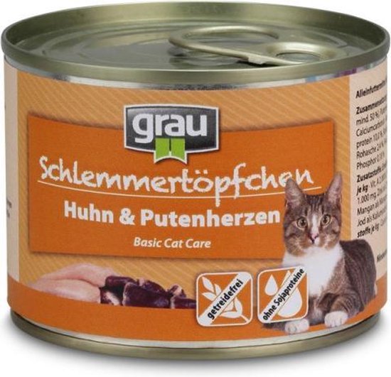 Verzoenen strottenhoofd Nebu Grau blikvoer kat - kip met kalkoenharten 6 x 200 gr | bol.com