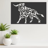 Wanddecoratie - Stier Paneel - Hout - Wall Art - Muurdecoratie - Zwart - 47 x 29 cm