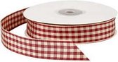 Geruit lint, b: 20 mm, antiek rood/wit, 25m