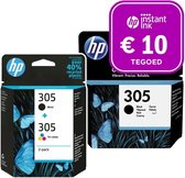 HP 305 - Inktcartridge kleur & 2x zwart (3-pack) + Instant Ink tegoed