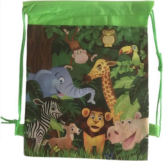 Kleine Safari Rugzak Gymtas of Waterdichte Zwemtas | 4-6 jaar | handige kleine safari rugzak met trekkoord | schattig dieren jongens tasje