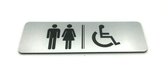 Deurbordje - WC bordje - WC - Toiletbord - Bordje - RVS Look - Pictogram – Heren Dames Invaliden – Vrouw - Man  - Invaliden -  Zelfklevend - 150 mm x 50 mm x 1,6 mm - 5 Jaar Garantie