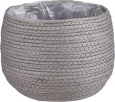 Naturel grijs rotan planten/bloemen pot mand van gedraaid jute/riet/zeegras H19 en D22 cm - Met plastic binnenkant