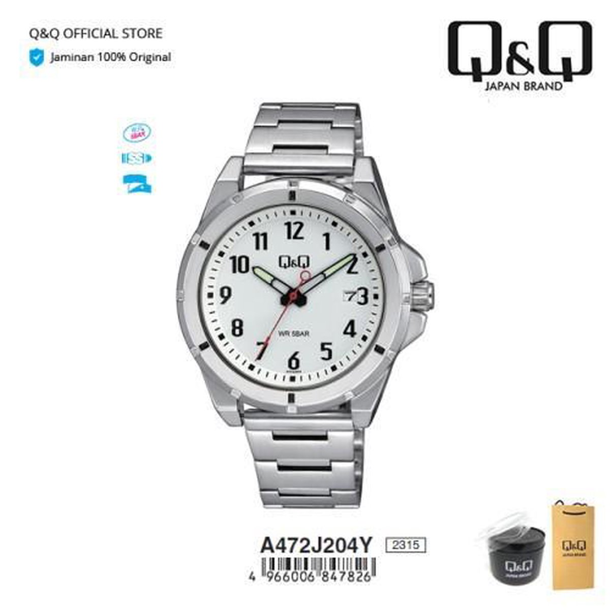 QQ Heren horloge met datum -neon wijzers A472J204Y