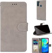 Voor Motorola Moto G8 Power Retro Frosted Horizontale Flip PU lederen tas met houder & kaartsleuven & portemonnee & fotolijst (grijs)