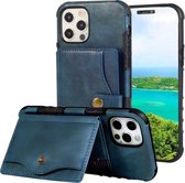 Crazy Horse Texture PU + TPU schokbestendige achterkant met kaartsleuven & houder & portemonnee & crossbody riem voor iPhone 11 (marineblauw)