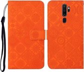 Voor OPPO A5 / A9 2020 etnische stijl reliëf patroon horizontale flip lederen tas met houder & kaartsleuven & portemonnee & lanyard (oranje)