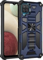 Voor Samsung Galaxy A12 schokbestendige TPU + pc magnetische beschermhoes met houder (blauw)