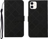 Etnische stijl reliëf patroon horizontale flip lederen tas met houder & kaartsleuven & portemonnee & lanyard voor iPhone 11 (zwart)