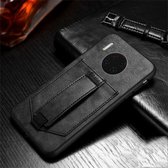 Voor Huawei Mate 30 SULADA schokbestendig TPU + handgemaakte lederen beschermhoes met houder & kaartsleuf & draagriem (zwart)