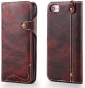 Voor iPhone 7/8 Denior Oil Wax Koeienhuid Magnetische Knop Horizontale Flip Leren Case met Kaartsleuven & Portemonnee (Donkerrood)