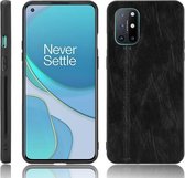 Voor OnePlus 8T schokbestendig naaien koe patroon huid PC + PU + TPU hoesje (zwart)