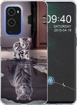Voor OnePlus 9 Pro gekleurd tekeningpatroon zeer transparant TPU beschermhoes (reflectie Cat Tiger)