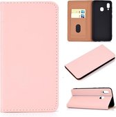 Voor Galaxy A40 effen kleur magnetische horizontale flip lederen tas met kaartsleuf en houder (roze)