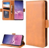 Voor Galaxy S10 Plus Dubbele gesp Crazy Horse Zakelijke mobiele telefoon Holster met kaarthouder Beugelfunctie (geel)