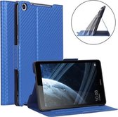 Voor Huawei Honor Pad 5 / MediaPad M5 Lite 8 inch ultradunne koolstofvezel horizontale flip PU lederen tablethoes met 3-niveau houder (blauw)