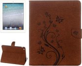 Voor iPad 4 Geperste Bloemen Vlinder Patroon Horizontale Flip PU Lederen Case met Magnetische Gesp & Houder & Kaartsleuven & Portemonnee (Bruin)