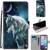 Voor LG K31 Gekleurde Tekening Cross Textuur Horizontale Flip PU Lederen Case met Houder & Kaartsleuven & Portemonnee & Lanyard (Contemplatieve Wolf)