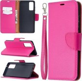 Voor Samsung Galaxy S20 FE 5G / S20 Lite Litchi Texture Pure Color Horizontale Flip PU Leather Case met houder & kaartsleuven & portemonnee & Lanyard (Rose Red)