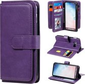 Voor Samsung Galaxy S10e multifunctionele magnetische koperen gesp horizontale flip effen kleur lederen tas met 10 kaartsleuven & portemonnee & houder & fotolijst (paars)