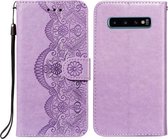 Voor Samsung Galaxy S10 Plus Flower Vine Embossing Pattern Horizontale Flip Leather Case met Card Slot & Holder & Wallet & Lanyard (Purple)