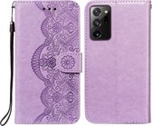 Voor Samsung Galaxy Note20 Ultra Flower Vine Embossing Pattern Horizontale Flip Leather Case met Card Slot & Holder & Wallet & Lanyard (Purple)