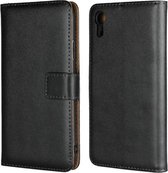 Leren horizontale flip-holster voor iPhone XR, met magnetische sluiting en beugel en kaartsleuf en portemonnee (zwart)
