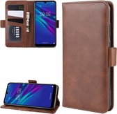 Voor Huawei Y6 2019 Dubbele Gesp Crazy Horse Zakelijke Mobiele Telefoon Holster met Kaart Portemonnee Beugel Functie (Bruin)