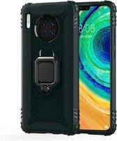 Voor Huawei Mate 30 koolstofvezel beschermhoes met 360 graden roterende ringhouder (groen)