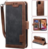 Voor iPhone 12 Pro Max Retro Splicing Horizontale Flip lederen hoes met kaartsleuven & houder & portemonnee (grijs)